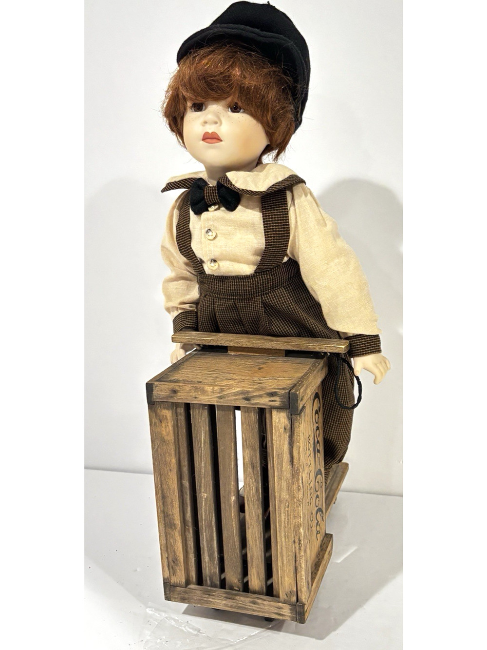 Vintage Franklin Heirloom Porcelain Doll Coca Cola Danny Boy with Scooter